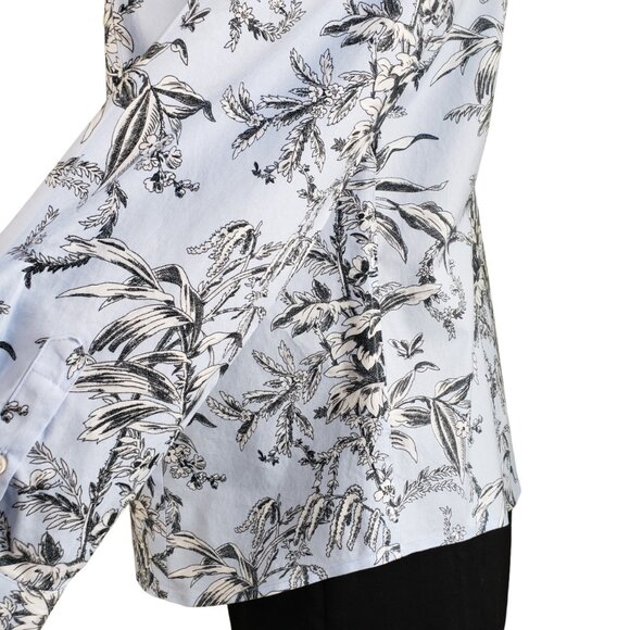 Talbots Non-Iron Fitted Cotton Toile Print Button Shirt Size 6 Light Blue Black - Picture 2 of 7